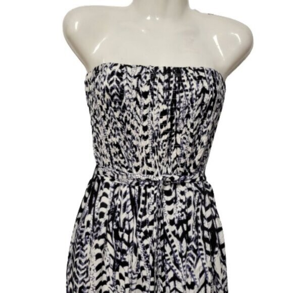 Strapless Smocked Jumpsuit Romper Black and White - Size M, Size XL - Picture 2 of 16
